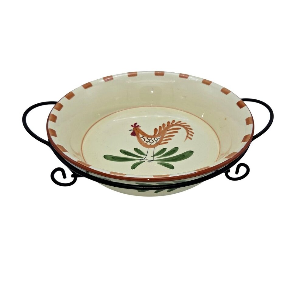 International Silver Co. Rooster Casserole Dish Wrought Iron stand.